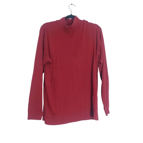 LL Bean Mens‎ Red High Neck Long Sleeve Shirt Size L Normcore Staple Casual - Picture 1 of 6